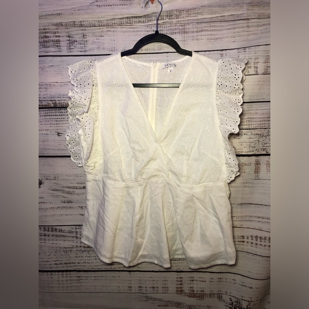 VENUS White Eyelet Ruffle Sleeve Blouse size 12 NWOT - Picture 6 of 12